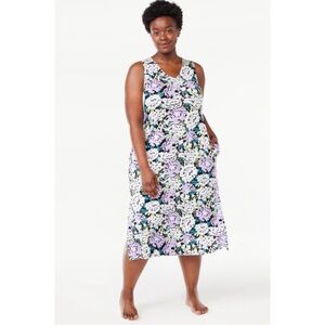 Joyspun Women’s Sleeveless Midi Sleep Chemise, Multi Floral